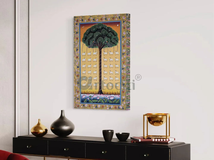 Multicolor Tree of Life Pichwai Phad Art Canvas Giclee Print