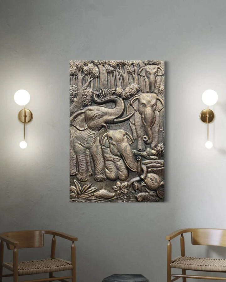 Nature inspired 3D Relief Mural Set - Elephant Deer Trees