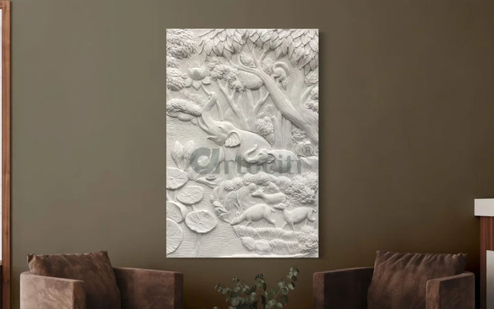 Nature inspired 3D Relief Mural Set - Elephant Deer Trees