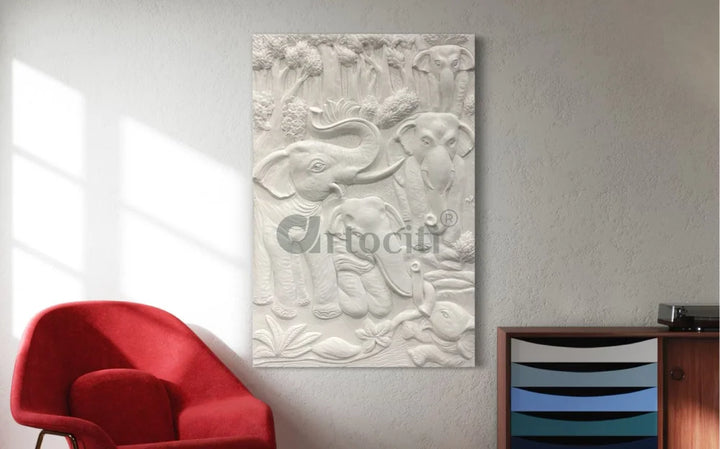 Nature inspired 3D Relief Mural Set - Elephant Deer Trees