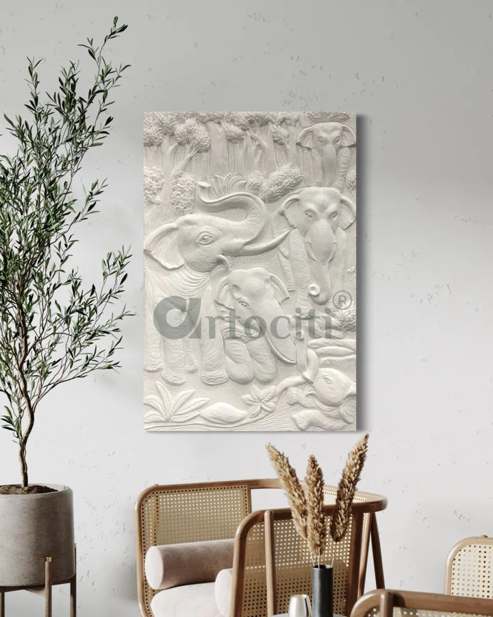 Nature inspired 3D Relief Mural Set - Elephant Deer Trees