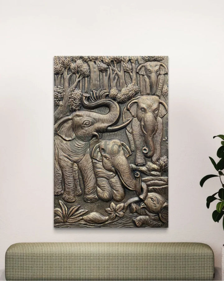 Nature inspired 3D Relief Mural Set - Elephant Deer Trees
