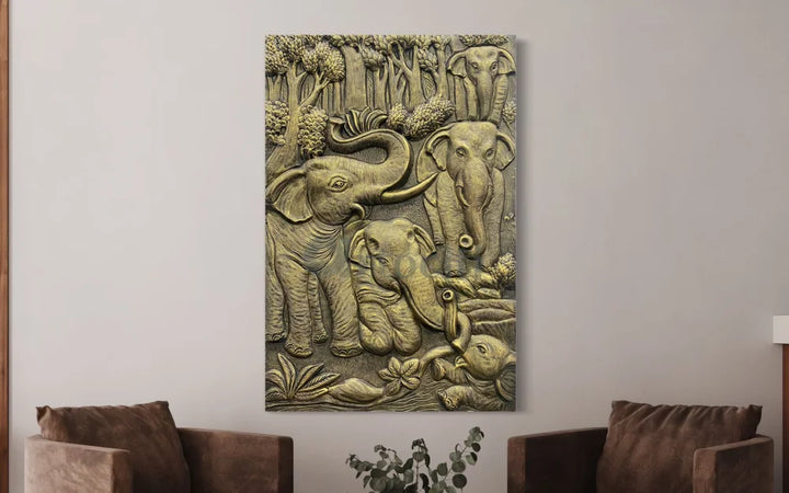 Nature inspired 3D Relief Mural Set - Elephant Deer Trees