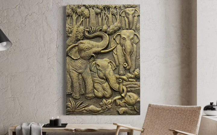 Nature inspired 3D Relief Mural Set - Elephant Deer Trees