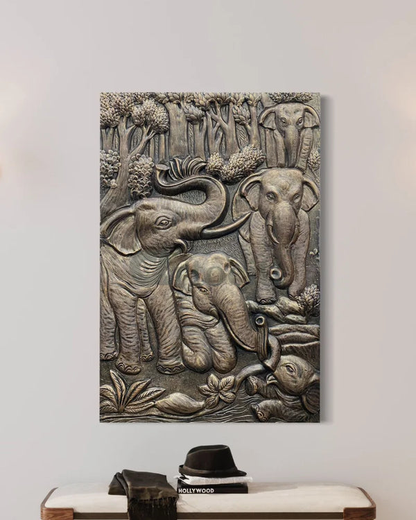 Nature inspired 3D Relief Mural Set - Elephant Deer Trees Option 1 / BRONZE