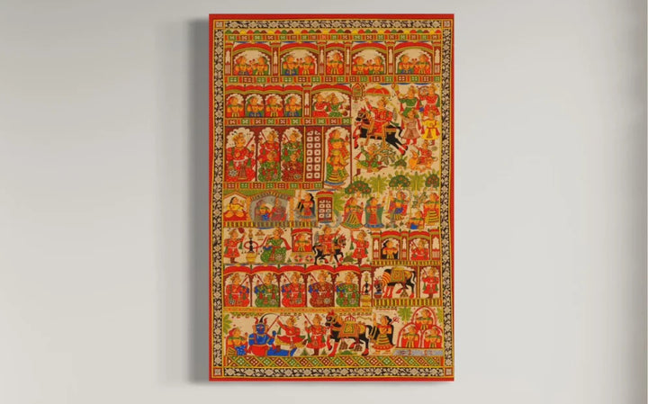 Pabuji Ki Phad Pichwai Canvas Painting 18X12 INCHES