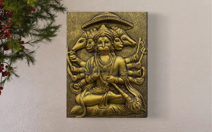 Panchmukhi Hanuman 3D Relief Mural Wall Art GOLDEN