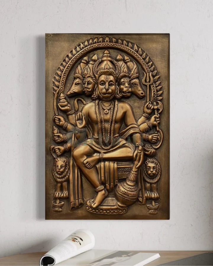 Panchmukhi Hanuman 3D Relief Mural Wall Art in 3 sizes 18X12 Inch / Antique Bronze / Frameless