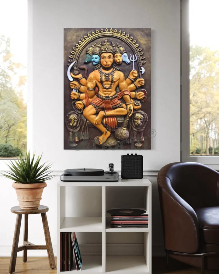 Panchmukhi Hanuman 3D Relief Mural Wall Art in 3 sizes 36X28 Inch / Multi / Frameless