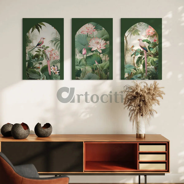 Pichwai Jungle Trio Canvas Set of 3 Set of 3 / 24X16 inches Pichwai Painting