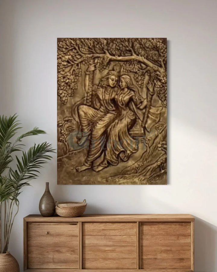 Radha Krishna 3D Relief Mural Wall Art 4X3 feet / Bronze / Unframed (ready to hang)
