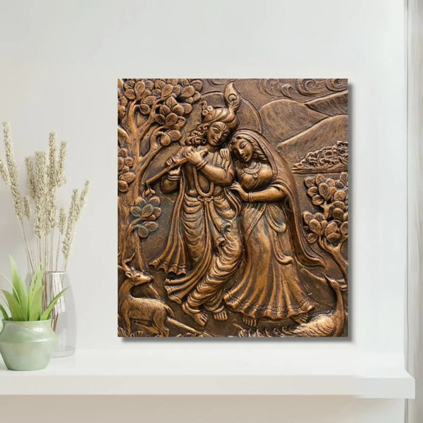 Radha Krishna 3D Wall Hanging Bronze