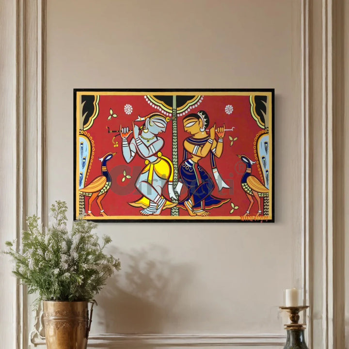 Radha Krishna by Jamini Roy Painting Canvas Giclee Print Kalighat Painting 20X30 Inch
