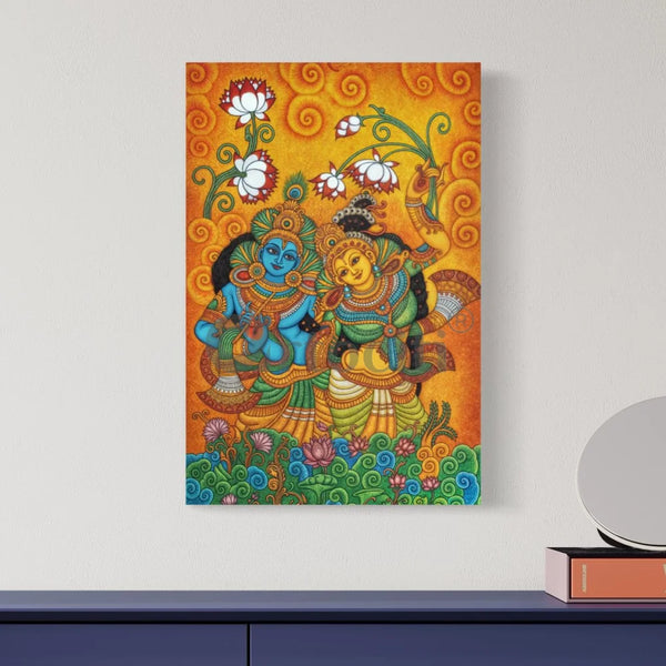 Radha Krishna Enchanting Kerala Mural Canvas Giclee Print 48X32 Inches