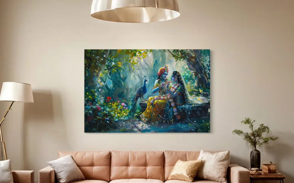 Radha Krishna Ethnic Canvas Giclee Print Indian Ethnic Painting 32X48 Inch