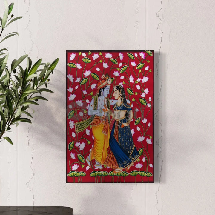 Radha Krishna Pichwai Painting Canvas Giclee Print Red / 24X16 Inch