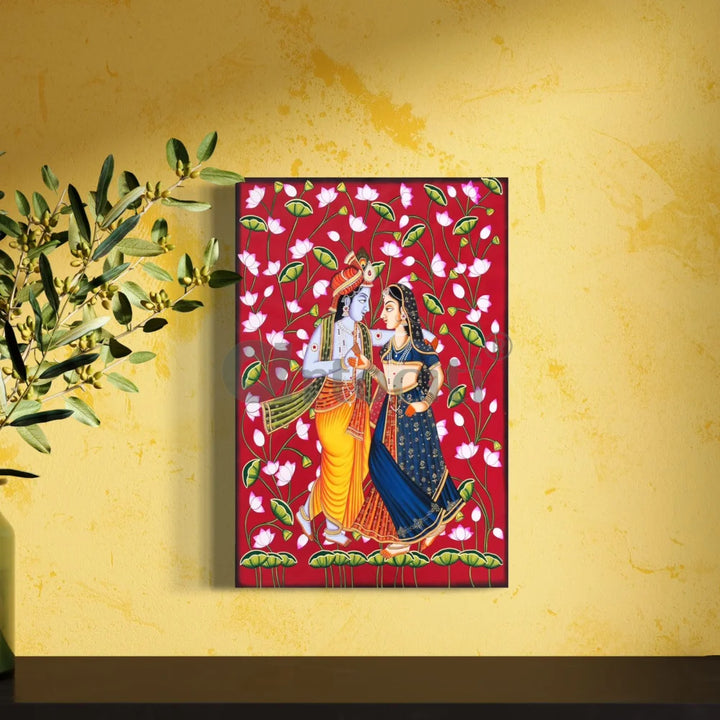 Radha Krishna Pichwai Painting Canvas Giclee Print Red / 30X20 Inch
