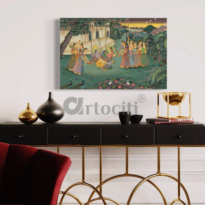 Radha Krishna Raas Leela Pichwai Canvas Painting 18X12 INCHES
