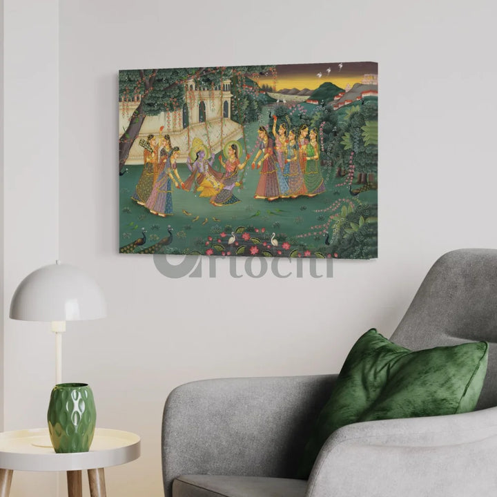 Radha Krishna Raas Leela Pichwai Canvas Painting 24X16 INCHES