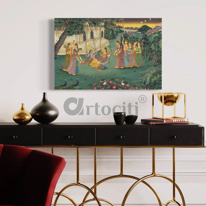 Radha Krishna Raas Leela Pichwai Canvas Painting 48X32 INCHES