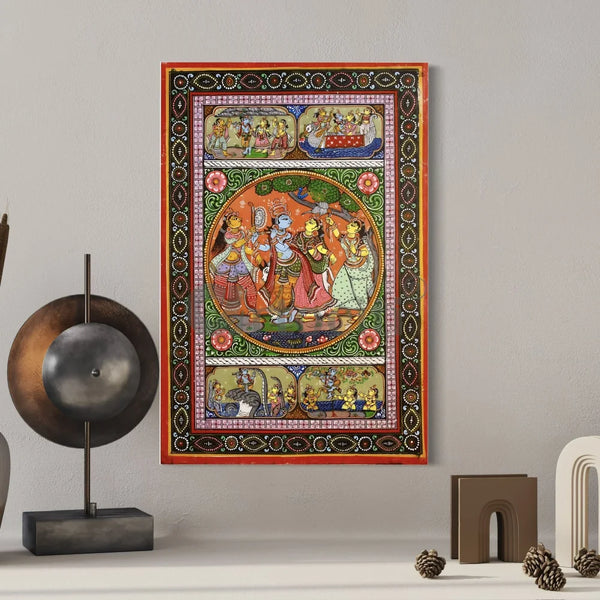Radha Krishna RaasLeela Pattachitra Art Canvas Giclee Print 30X20 Inches