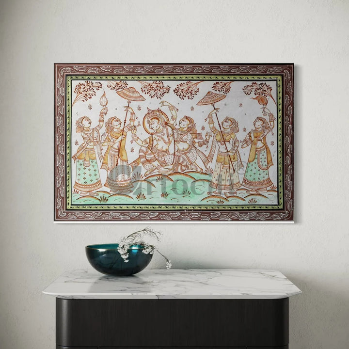 Radha Krishna Solled Pattachitra Painting Madhubani Art 30X20 Inches