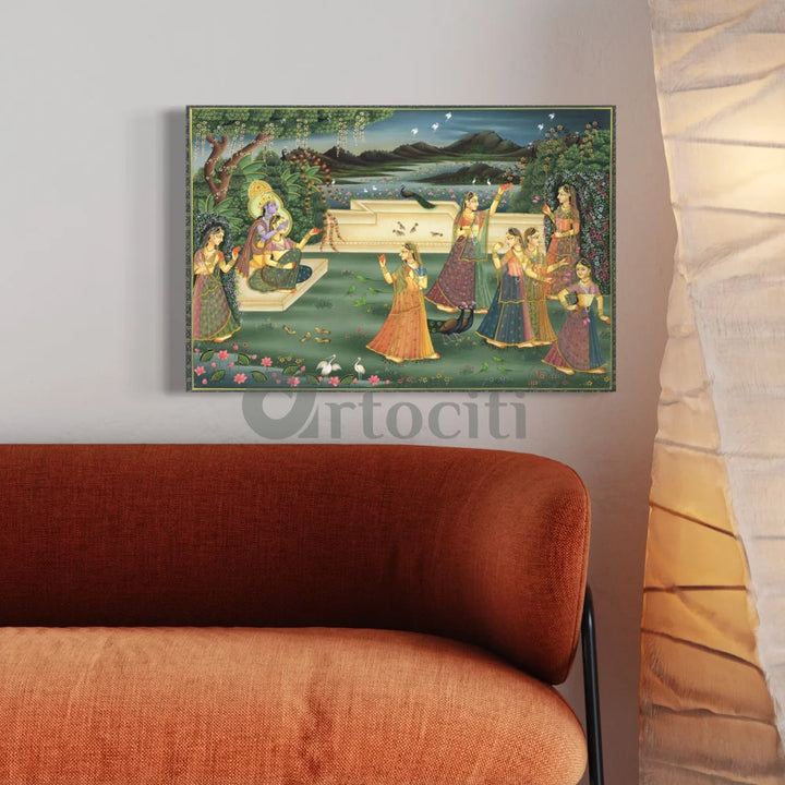 Radha Krishna Traditional Pichwai Canvas Painting 48X32 INCHES