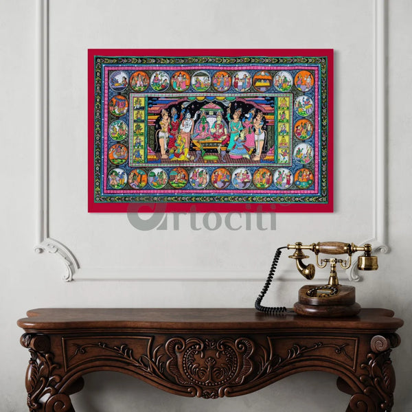 Ram Darbar Pattachitra (Orissa) Art Canvas Giclee Print 12X18 Inches