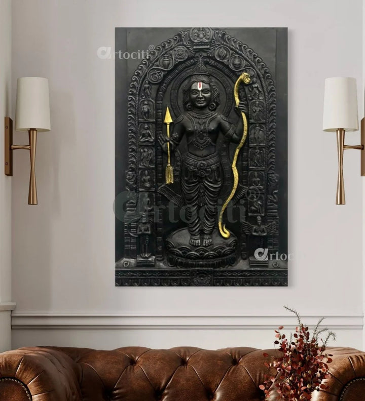 Ram Lalla Ji (Lord Ram) 3D Relief Mural Wall Art | Ram darbar Black / 3X2 Feet