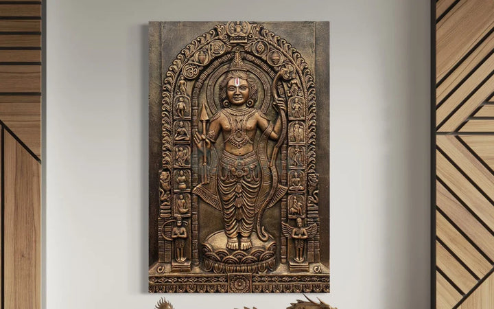 Ram Lalla Ji (Lord Ram) 3D Relief Mural Wall Art | Ram darbar Bronze / 3X2 Feet