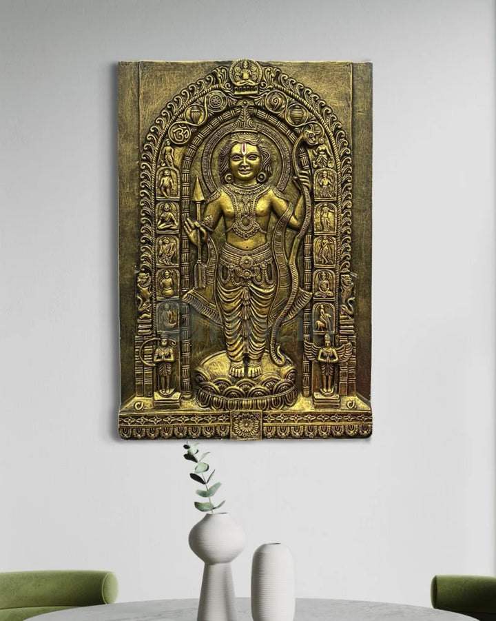 Ram Lalla Ji (Lord Ram) 3D Relief Mural Wall Art | Ram darbar Golden / 3X2 Feet