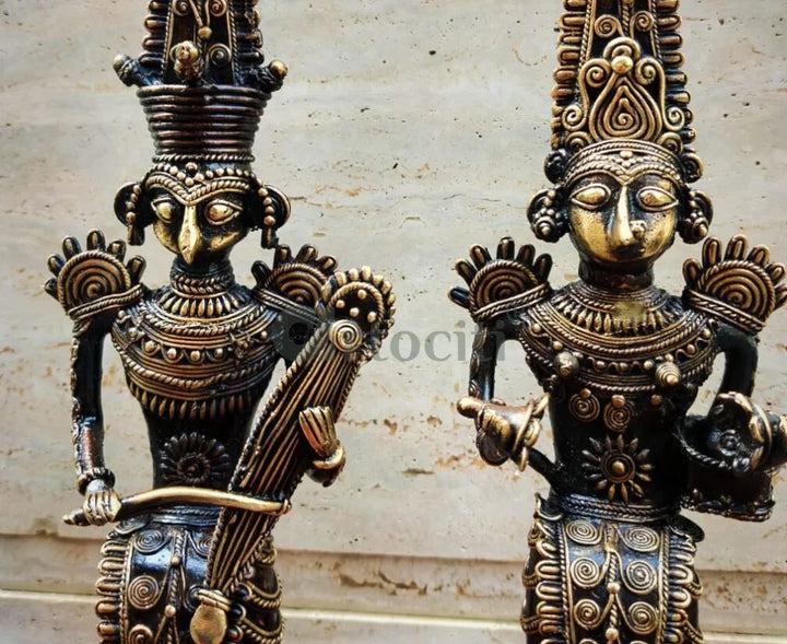 RARE FIND ANCIENT Dokhra Art Form by an award winning artist | Tribal Couple.