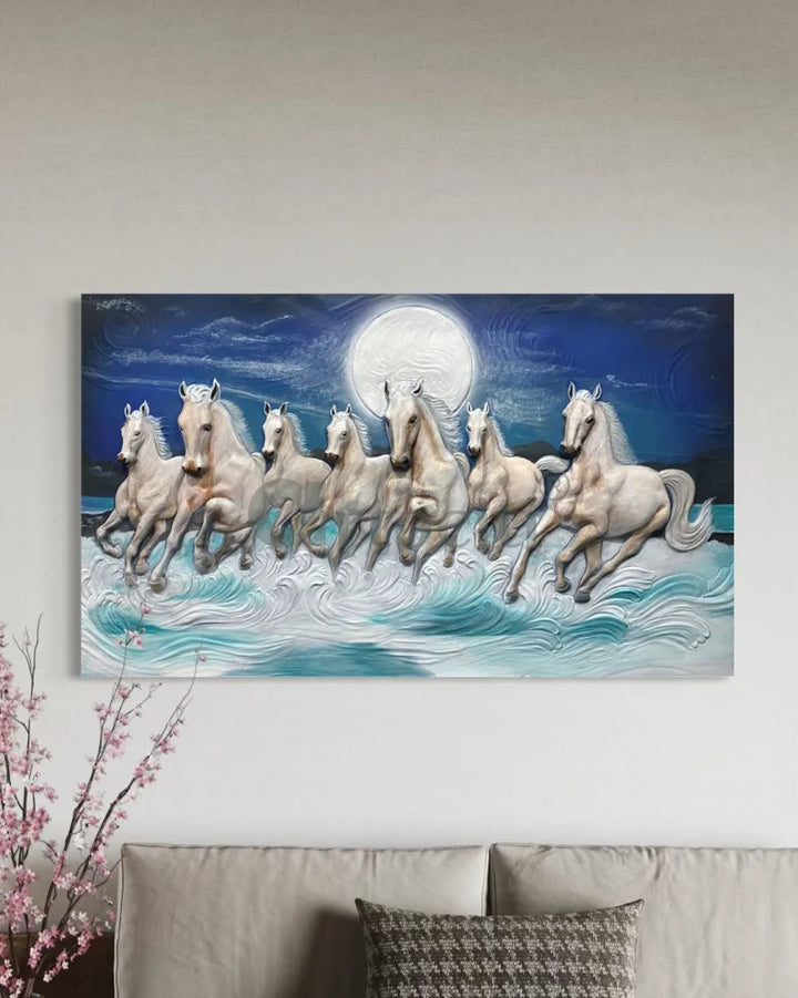 Right moving 5X3 feet 7 Horse 3D Relief Mural Wall Art