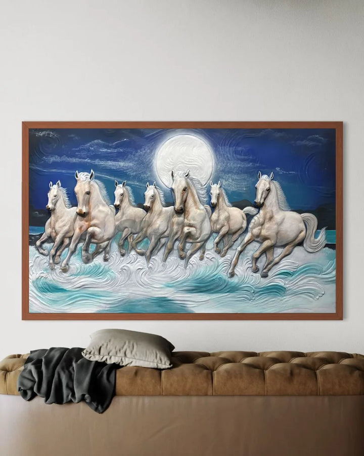 Right moving 5X3 feet 7 Horse 3D Relief Mural Wall Art