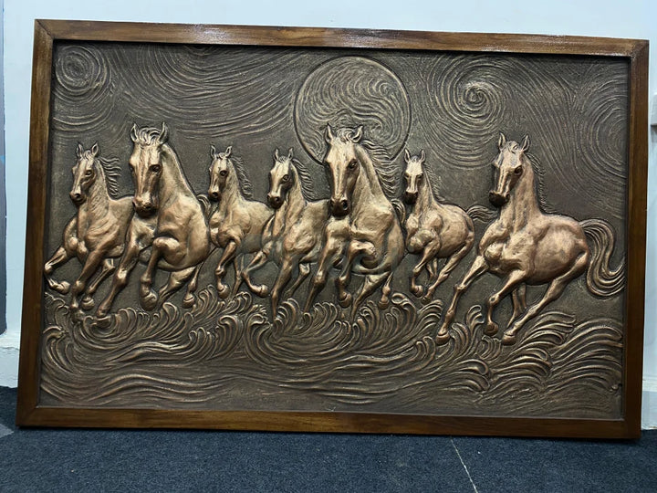 Right moving 5X3 feet 7 Horse 3D Relief Mural Wall Art