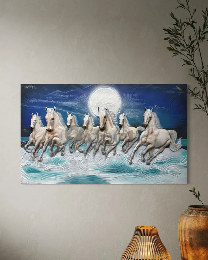 Right moving 5X3 feet 7 Horse 3D Relief Mural Wall Art