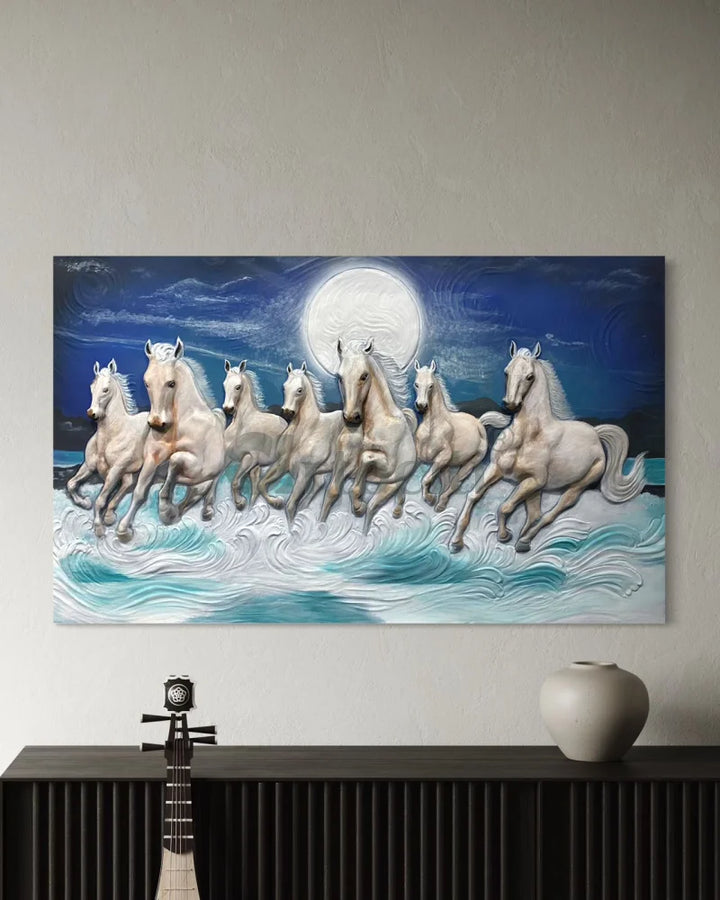 Right moving 5X3 feet 7 Horse 3D Relief Mural Wall Art Multi / 3X5 feet / Unframed (ready to hang)