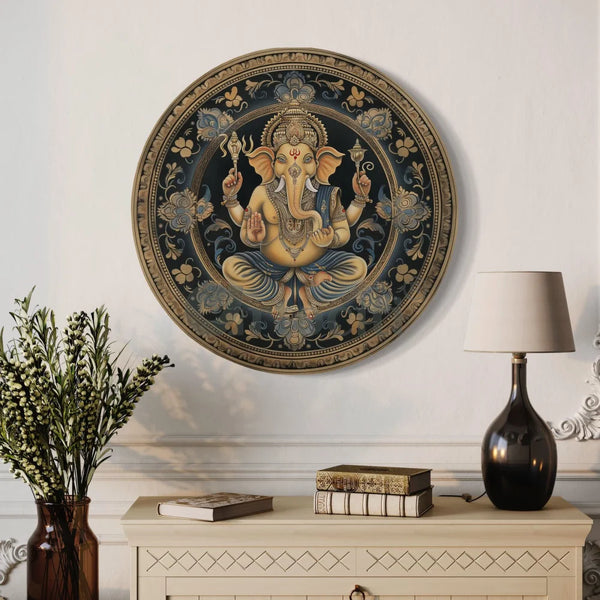 Round Ganesha Canvas Giclee Print: Round Canvas wall art 16X16 Inch