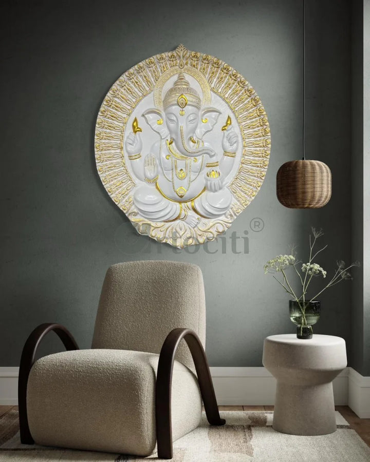 Round Ganesha Wall Decor - 3D Relief Mural Wall Art