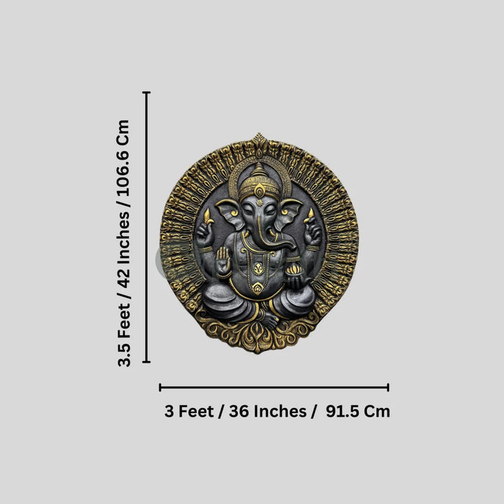 Round Ganesha Wall Decor - 3D Relief Mural Wall Art