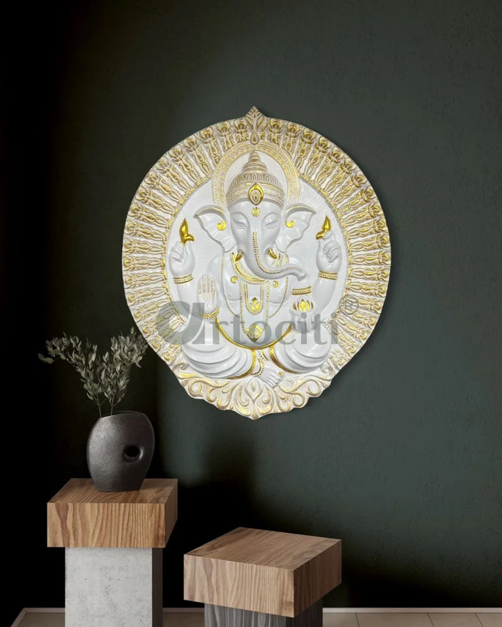 Round Ganesha Wall Decor - 3D Relief Mural Wall Art