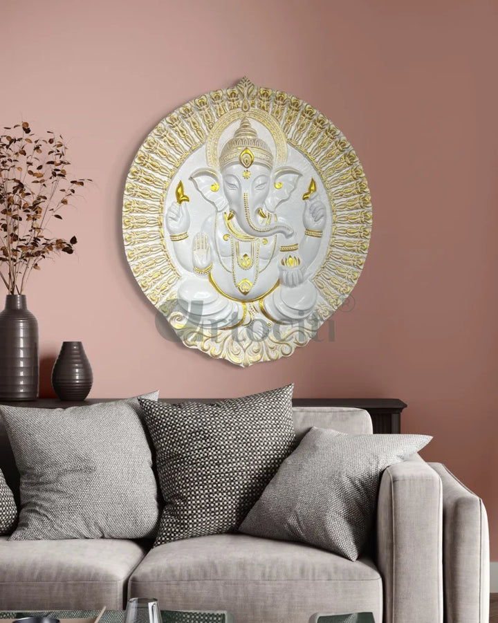 Round Ganesha Wall Decor - 3D Relief Mural Wall Art