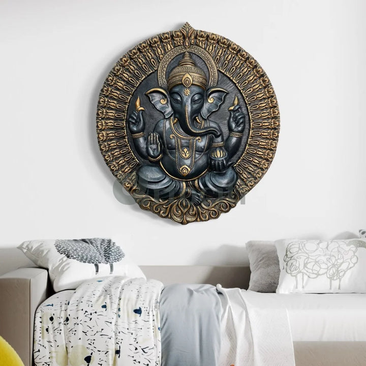 Round Ganesha Wall Decor - 3D Relief Mural Wall Art