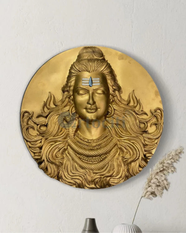 18X18 Inch Round Lord Shiva 3D Relief Mural Art 31X31 INCHES / GOLD
