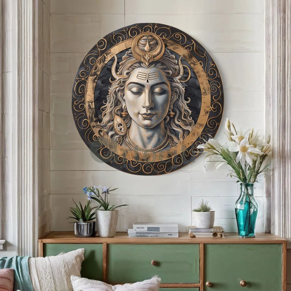 Round Shiv Ji Canvas Giclee Print 20X20 Inch