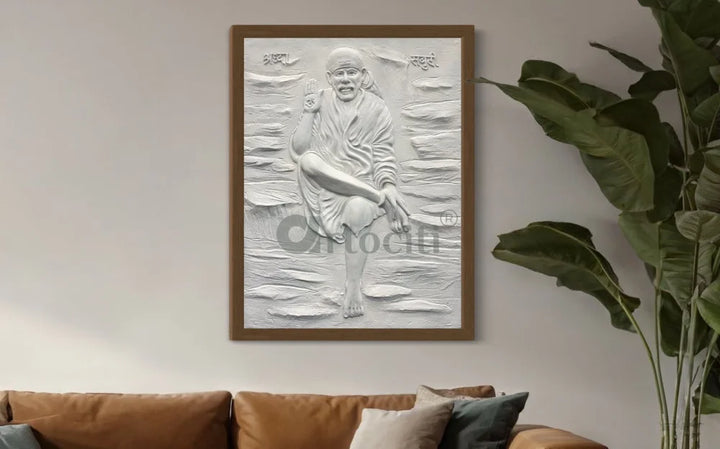 Sai Baba 3D Relief Mural Wall Art 4X3 Feet / Framed / White