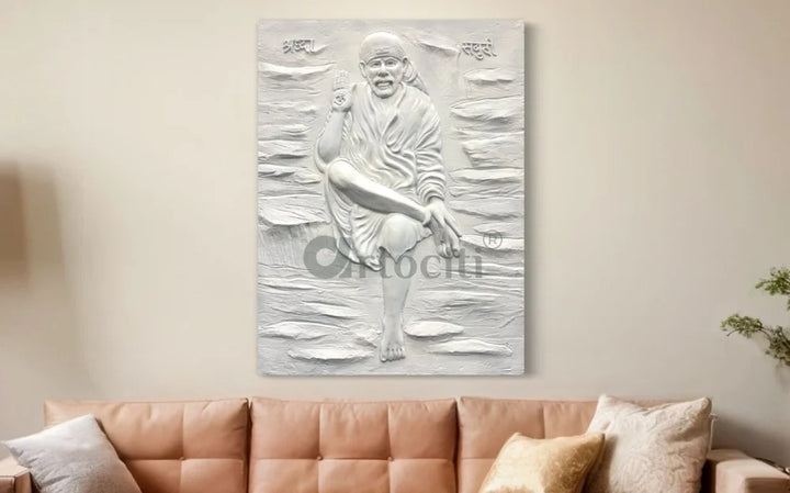 Sai Baba 3D Relief Mural Wall Art 4X3 Feet / Unframed / White