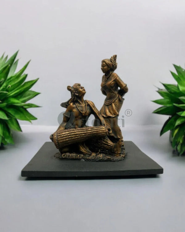 Santhal Tribal Music and Dance 3d Relief Sculpture | Jharkhand Folk Art Sculpture Musical Duo | Table Display