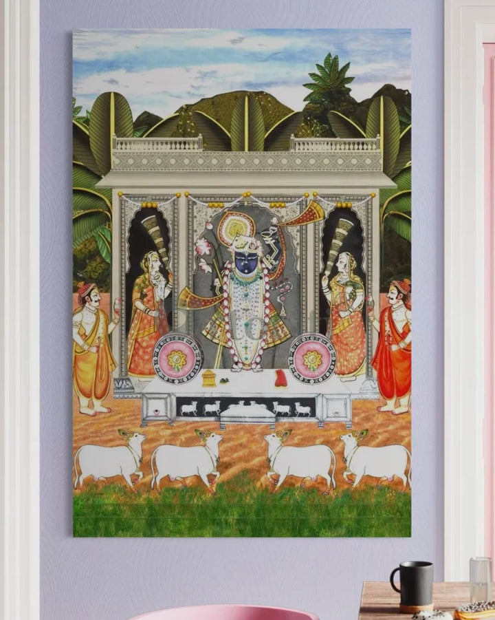 Sharad Purnima Lord Shreenath Ji Pichwai Traditional Art Canvas Giclee Print