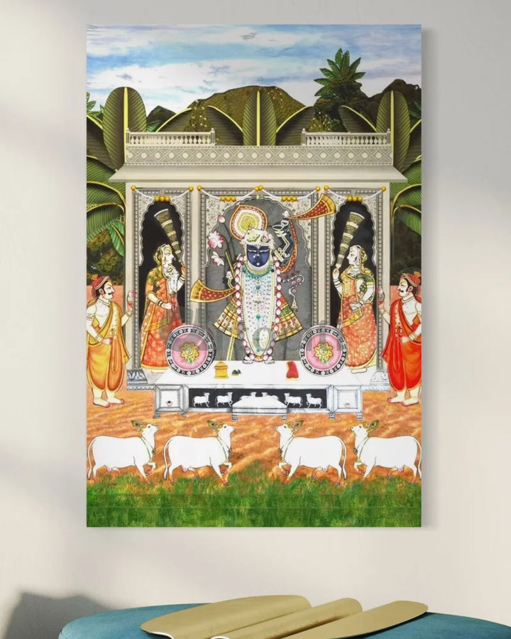Sharad Purnima Lord Shreenath Ji Pichwai Traditional Art Canvas Giclee Print